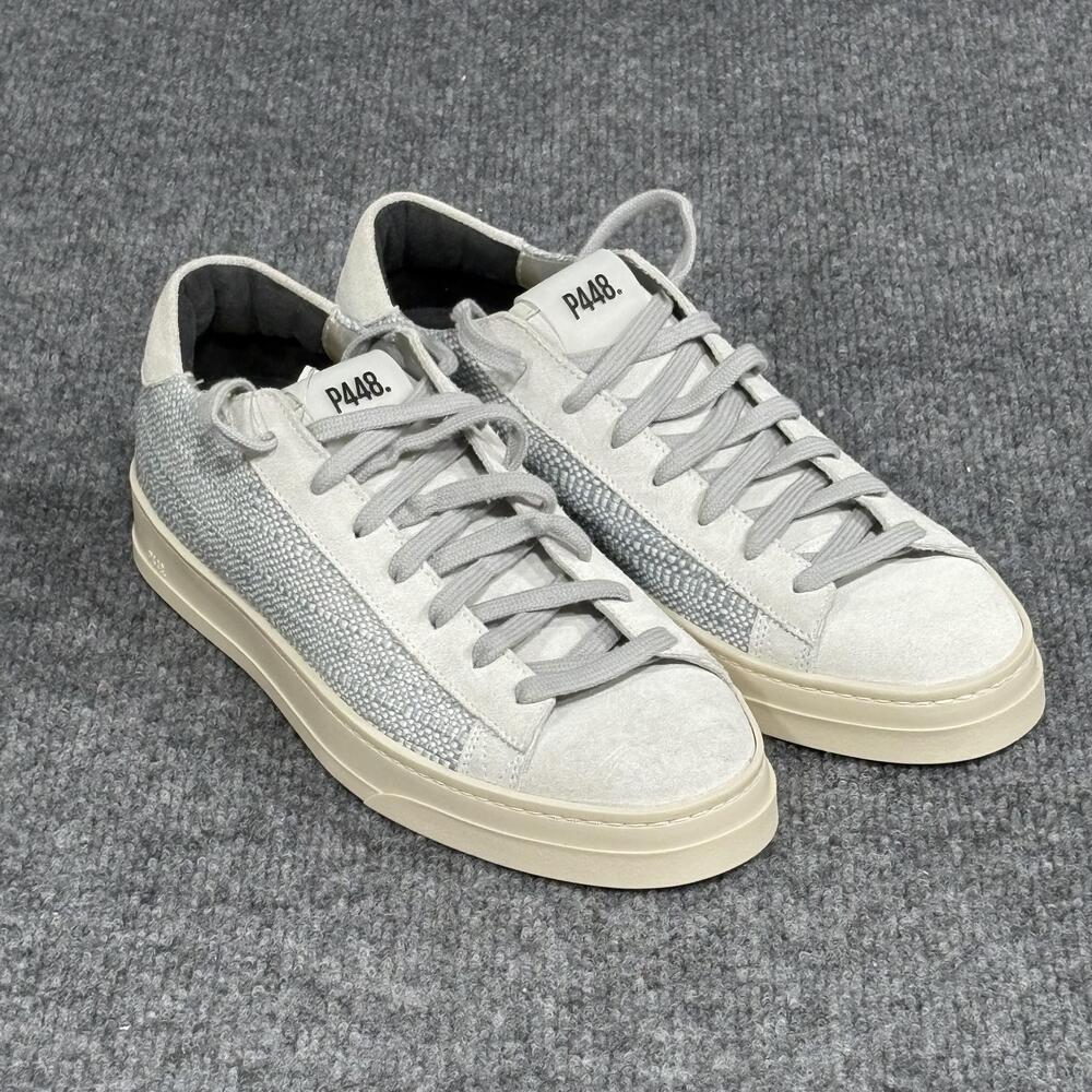 P448 John Sneakers Mens 9 39 Silver Made in Italy Low Top Knit Suede Casual Shoe